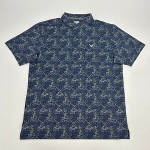 Callaway‎ Golf Polo Shirt Men's M Blue Cocktail Print Opti-Dri Short Sleeve NEW